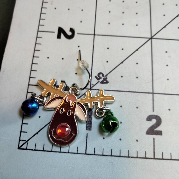 Reindeer Jingle Bell Earrings Holiday Christmas Jewelry - Picture 3 of 7